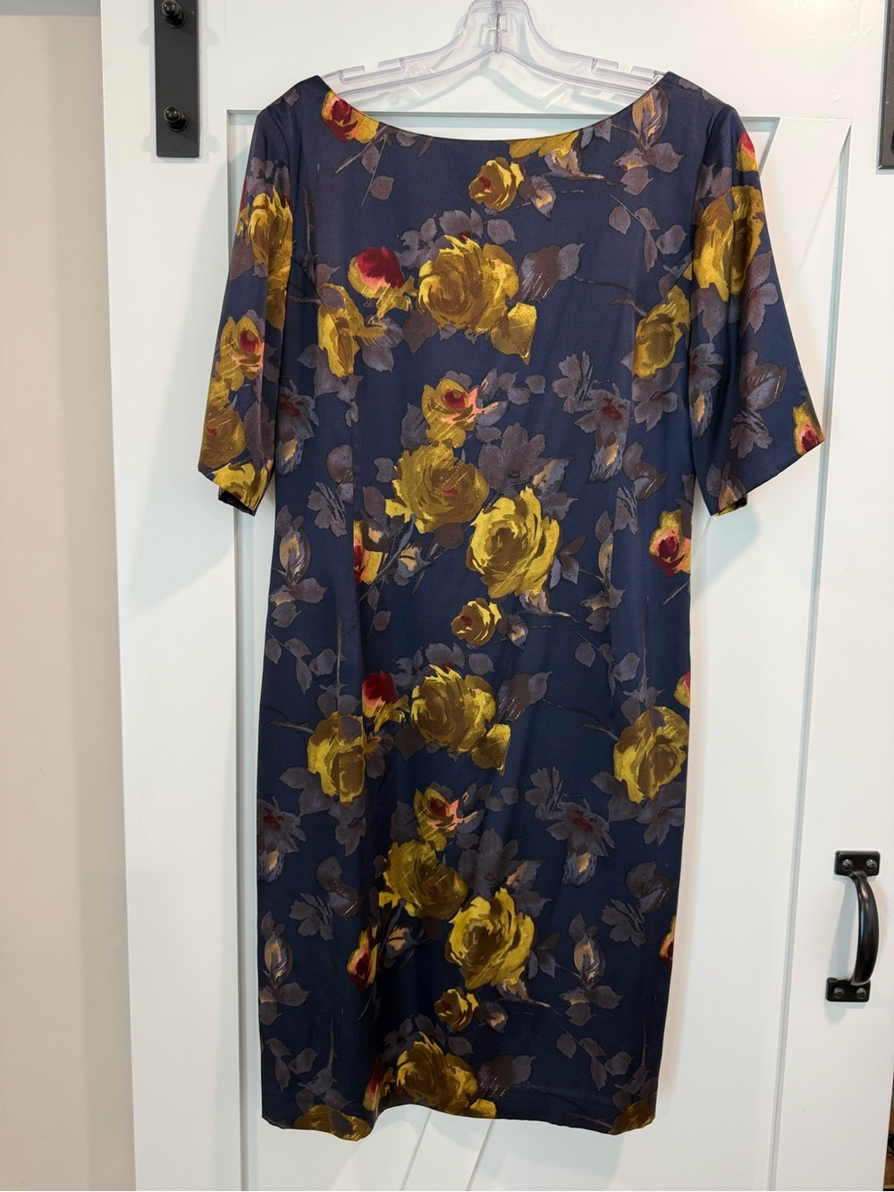 St. John Navy Floral Silk Shift Dress